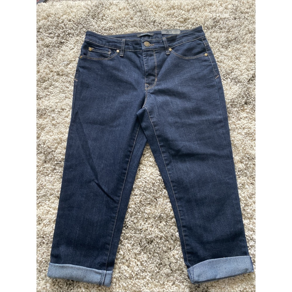 Relativity‎ Capri Jeans Cuffed Mid Rise Womens Size 6 Blue Dark Wash Denim